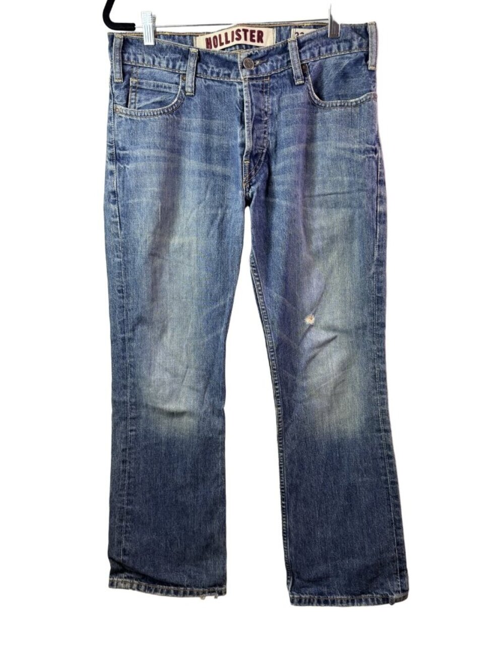 VTG Hollister Men's 32x30 Bootcut Fit Distressed Blue Denim Jeans Button Fly